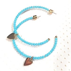 GEN Turquoise Color Circle Beaded Oversize Hoops Earrings. NWOT